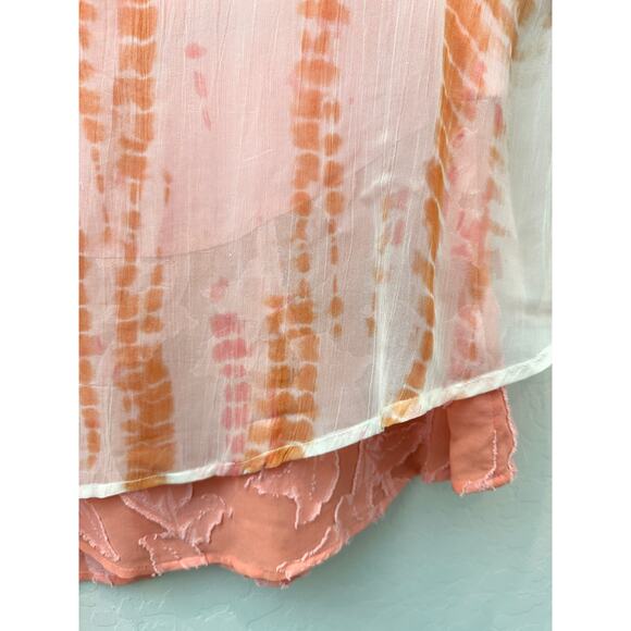 SOFT SURROUNDINGS | Pink Tie-Dye Sheer Layered Blouse Boho Bell Sleeves | Medium - Picture 4 of 8